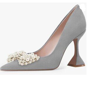 YDN Grey Pointed Toe Slip on Pumps Special High Heel Shoes Party Prom Dress Lady